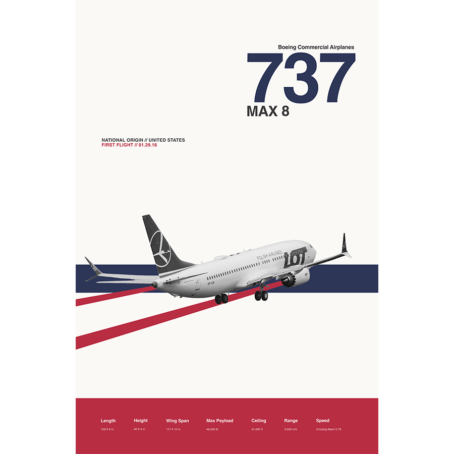 737 Max 8 Ver 3 Aircraft Poster – Modern Art by 08 Left