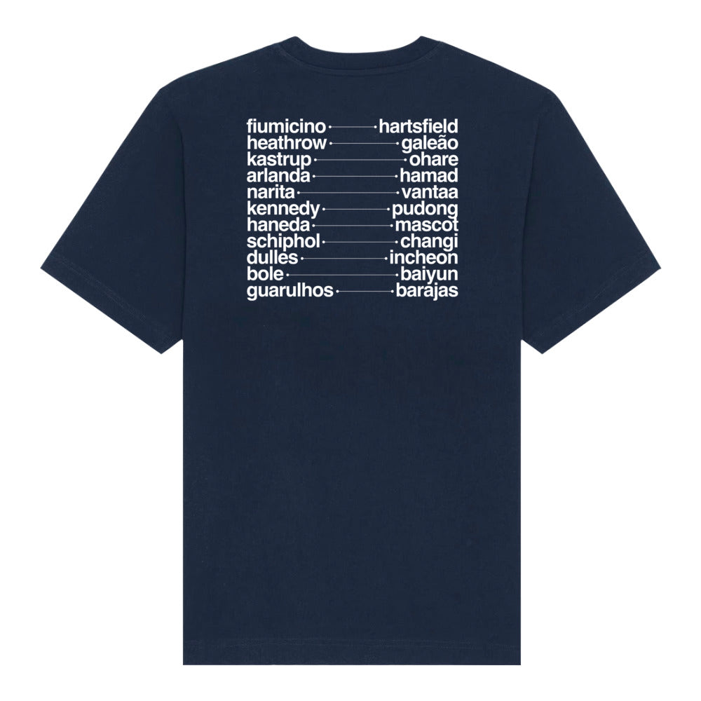 fly tee in french navy, back