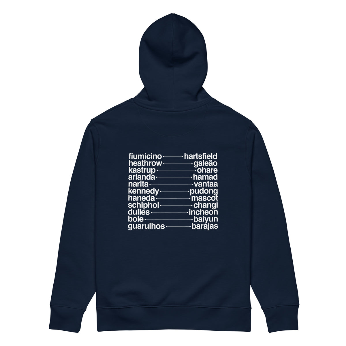 fly hoodie in french navy, back, laid flat
