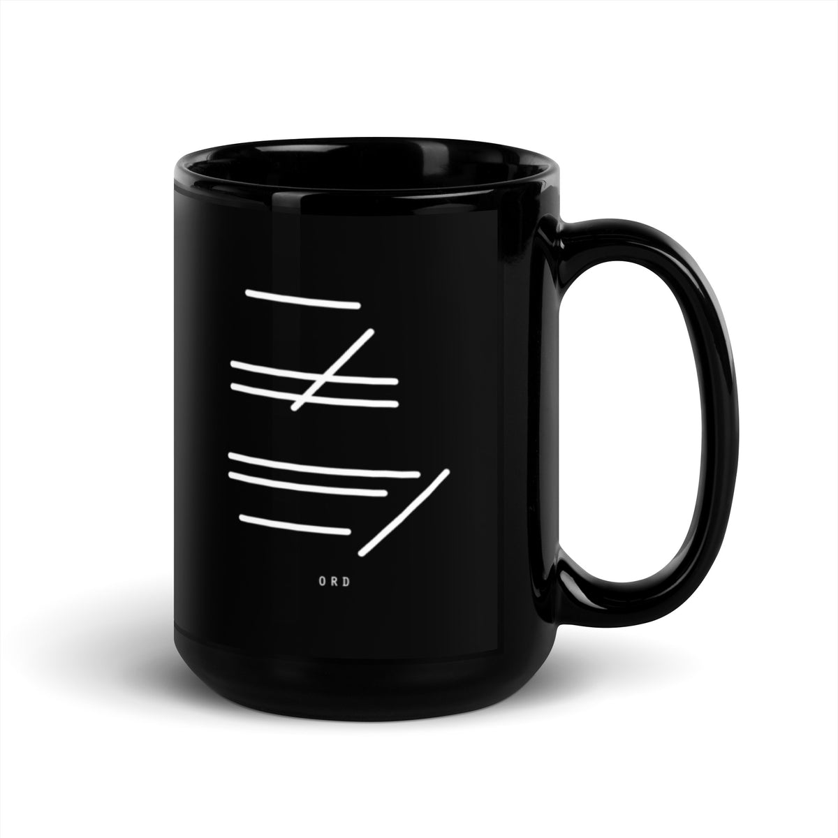 Black runway mug with the Chicago O'Hare runway diagram in white, handle on the right