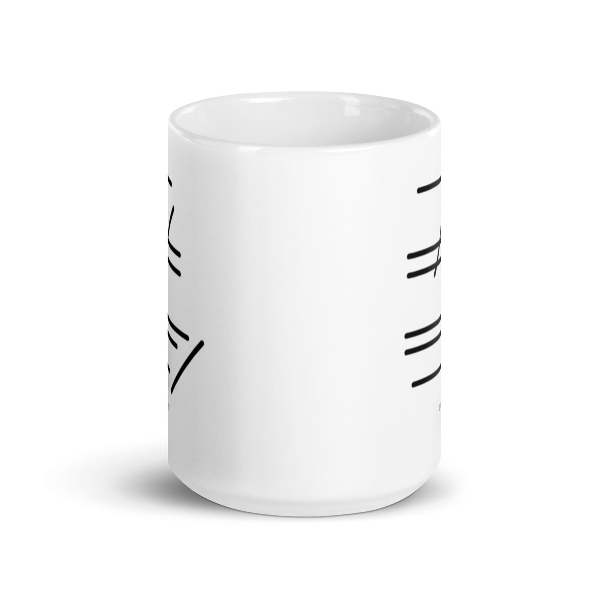 White runway mug seen from the front, a runway diagram wrapping each side
