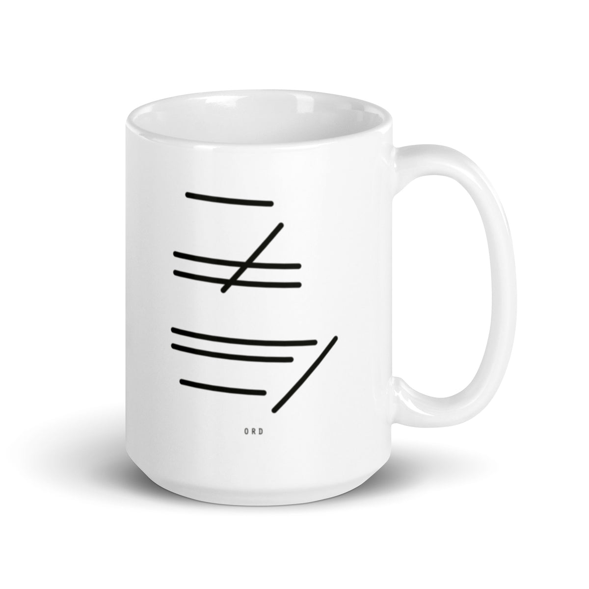 White runway mug with the Chicago O'Hare runway diagram, handle on the right