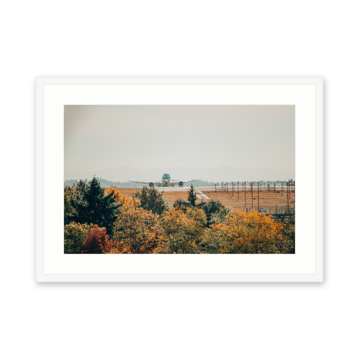 Runway in October, framed in white