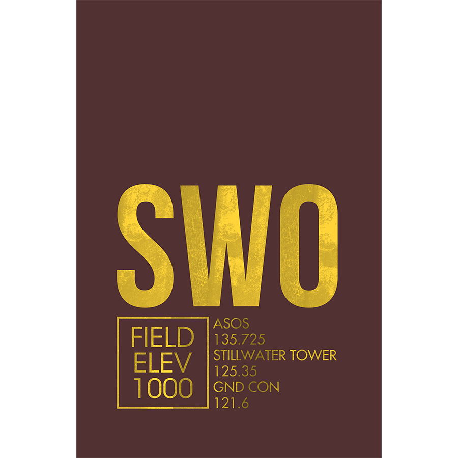 SWO Stillwater airport code and ATC frequency print by 08 Left